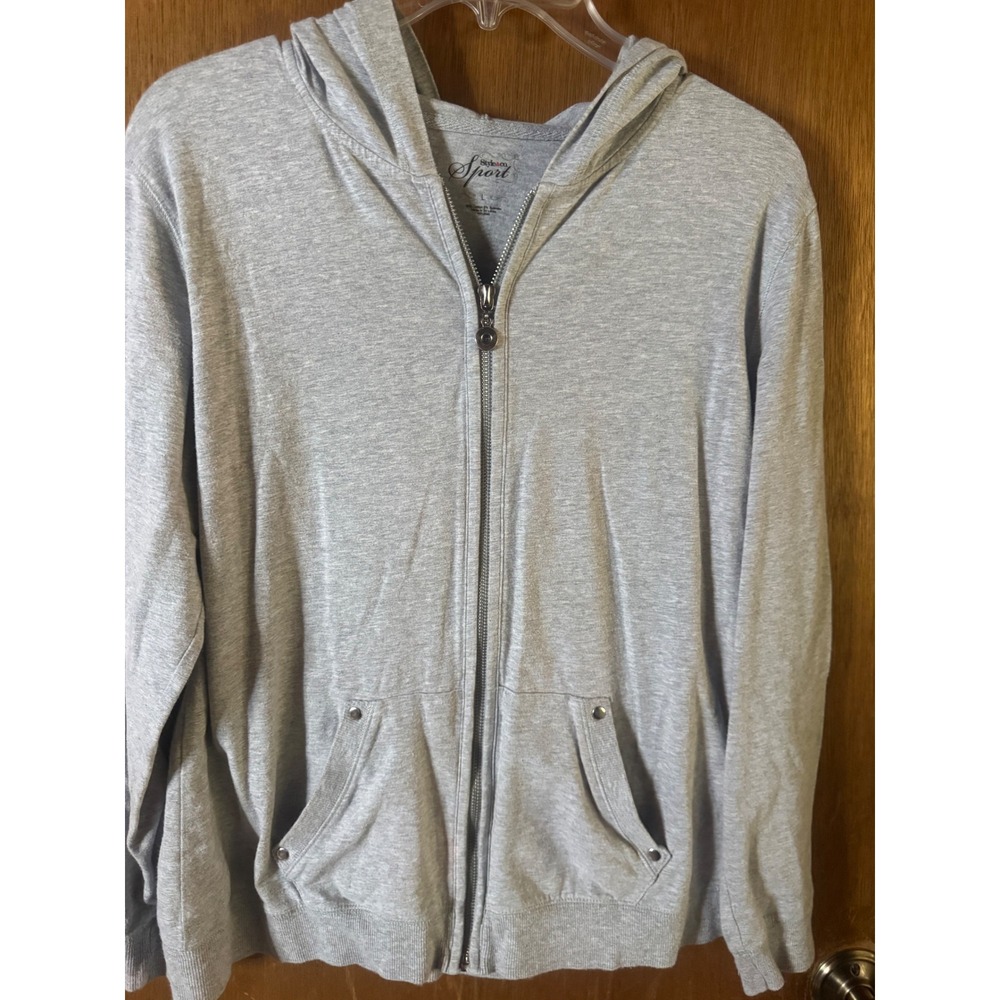 Style & Co Sport Womens Gray Full Zip Hoodie Sweatshirt Studded Pockets L